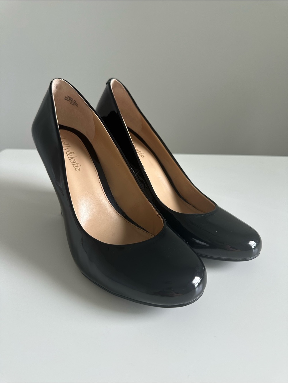 Kelly & Katie Black Patent Round Toe Stiletto Pumps | Classic Work Heels - Picture 3 of 16